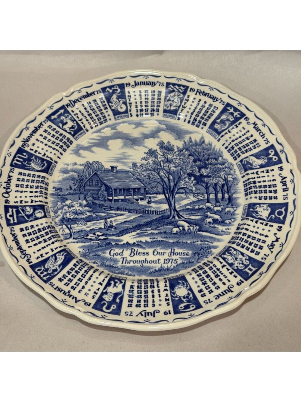 Alfred Meakin 1975 Bless Our House Horoscope Plate Blue Collectible England 9"
